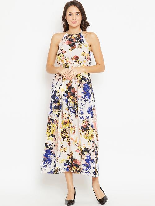 halter neck floral empire line dress - 16046943 - Very Small Image - 1