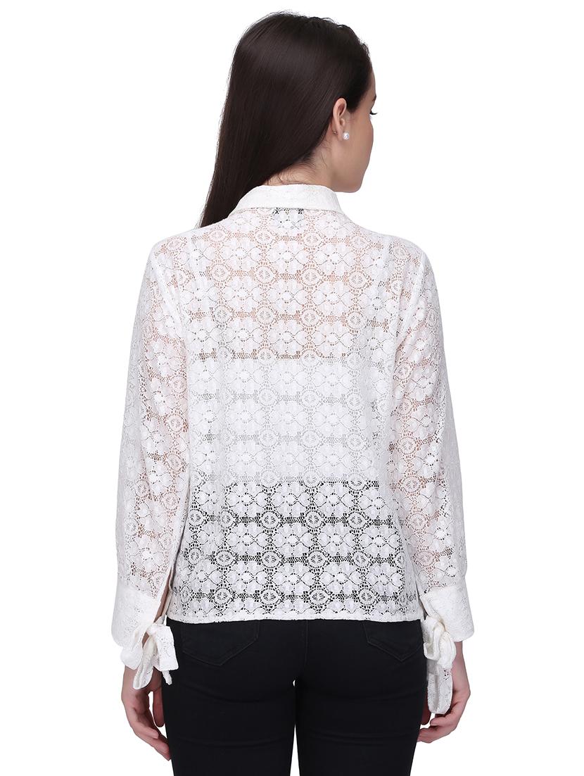 tie up sleeved floral lace shirt - 16047033 - Standard Image - 2