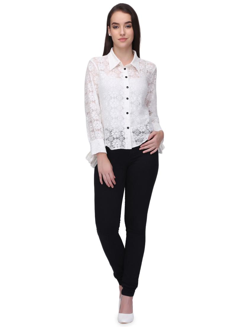 tie up sleeved floral lace shirt - 16047033 - Standard Image - 3