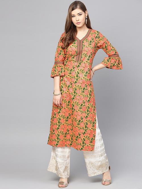 bell sleeves straight kurta - 16047463 - Very Small Image - 1