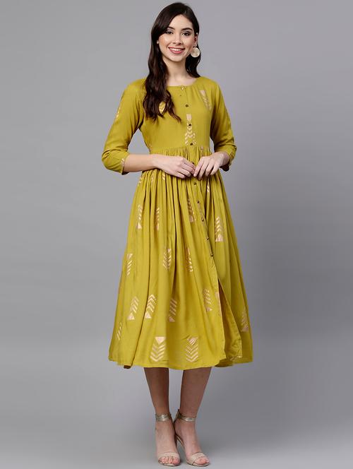 foil print flared dress - 16047483 - Very Small Image - 1