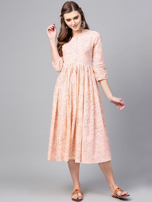 peach flared dress - 16047485 - Very Small Image - 1