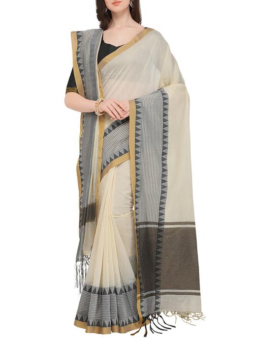 contrast bordered woven saree with blouse - 16049510 - Very Small Image - 1