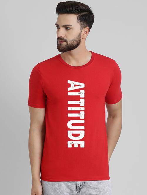 red typographic chest print t-shirt - 16050033 - Very Small Image - 1