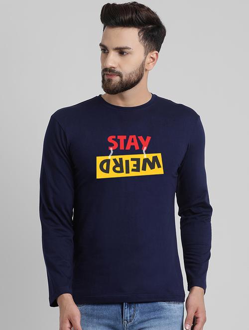 navy blue typographic chest print t-shirt - 16050056 - Very Small Image - 1