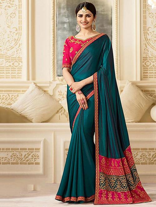 lace embroidered border saree with blouse - 16051302 - Very Small Image - 1