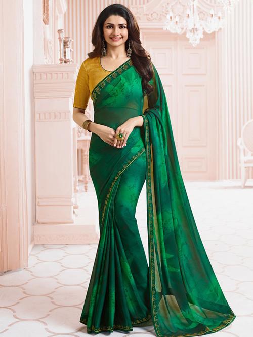 embroidery bordered printed saree with blouse - 16051319 - Very Small Image - 1