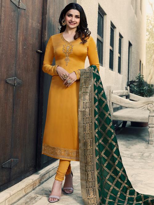 embroidered semi-stitched suit - 16052266 - Very Small Image - 1