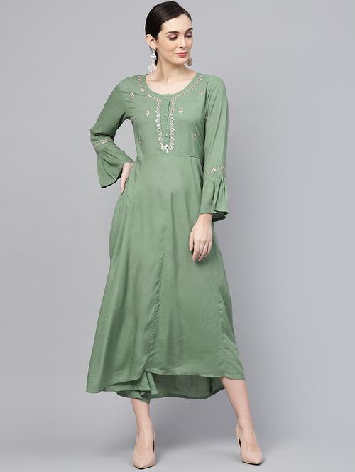 bell sleeves embroidered dress - 16052415 - Very Small Image - 1