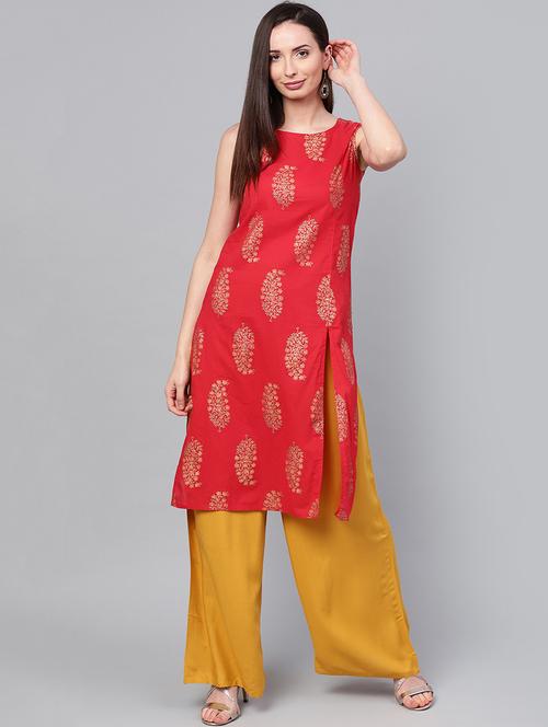 block printed kurta with palazzo set - 16052485 - Very Small Image - 1