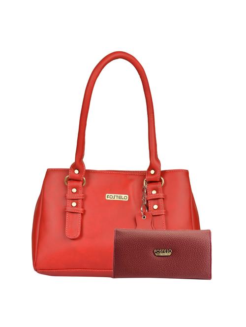 red leatherette (pu)  handbag and wallet combo  - 16052572 - Very Small Image - 1
