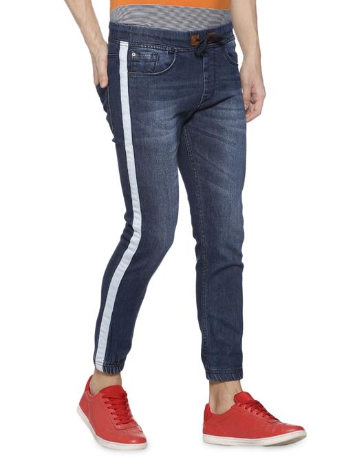 blue washed side taped denim joggers - 16054691 - Very Small Image - 1