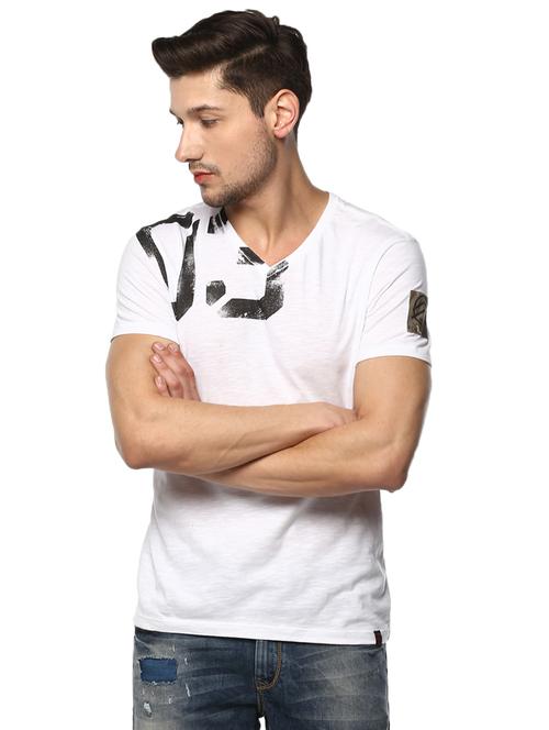 white typographic chest print t-shirt - 16055709 - Very Small Image - 1