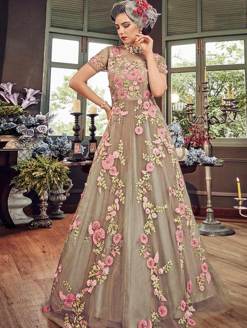 embroidered semi-stitched anarkali suit - 16056996 - Very Small Image - 1