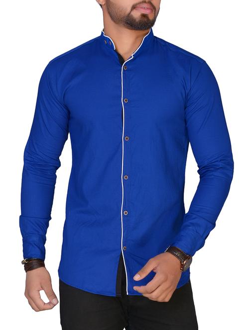 blue solid casual shirt - 16057161 - Very Small Image - 1