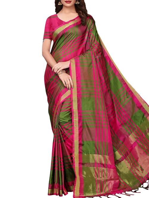 checkered zari motif woven saree - 16057191 - Very Small Image - 1