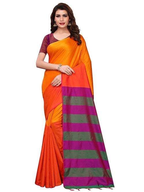 striped pallu woven saree - 16057199 - Very Small Image - 1