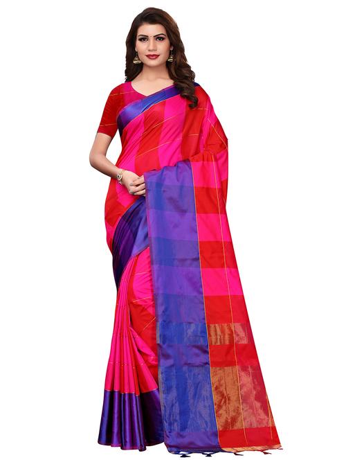 checkered zari motif woven saree - 16057206 - Very Small Image - 1