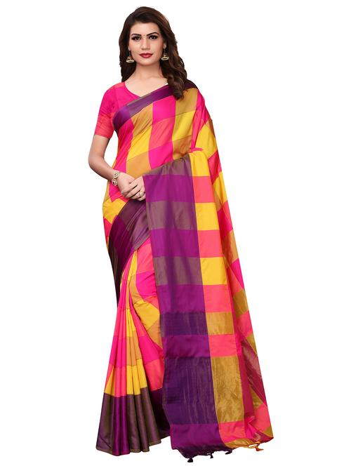 checkered zari motif woven saree - 16057210 - Very Small Image - 1