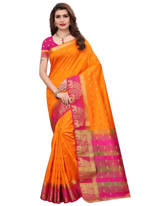 contrast zari border banarasi saree - 16057236 - Very Small Image - 1
