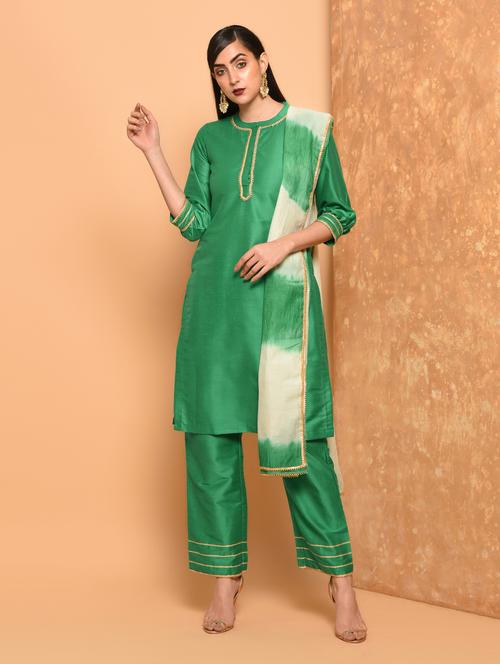 gota lace work straight kurta - 16057249 - Very Small Image - 1