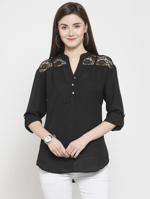 lace insert back pleat tunic - 16061574 - Very Small Image - 1