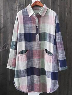 pocket detail checkered tunic - 16061792 - Very Small Image - 1
