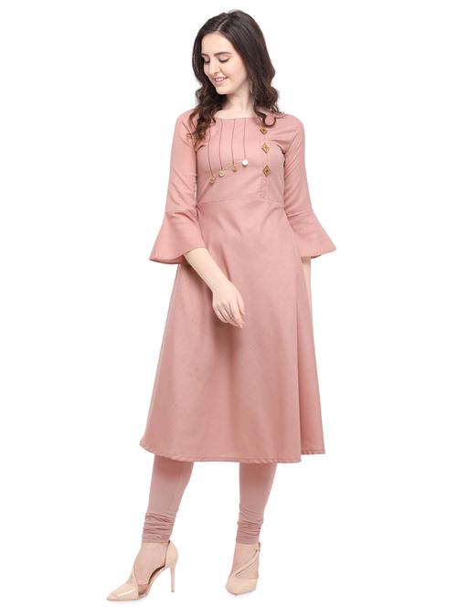 pastel solid bell sleeves kurta - 16062941 - Very Small Image - 1