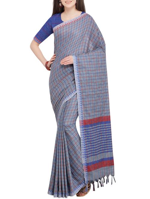 checkered printed saree with blouse - 16063491 - Very Small Image - 1