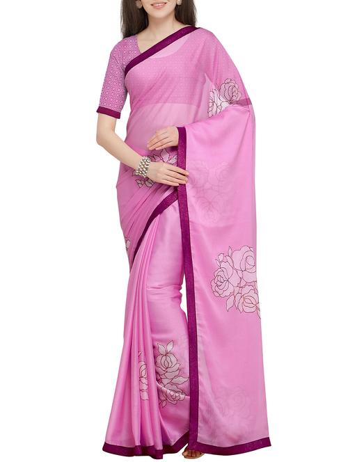 pink floral printed saree with blouse - 16063723 - Very Small Image - 1