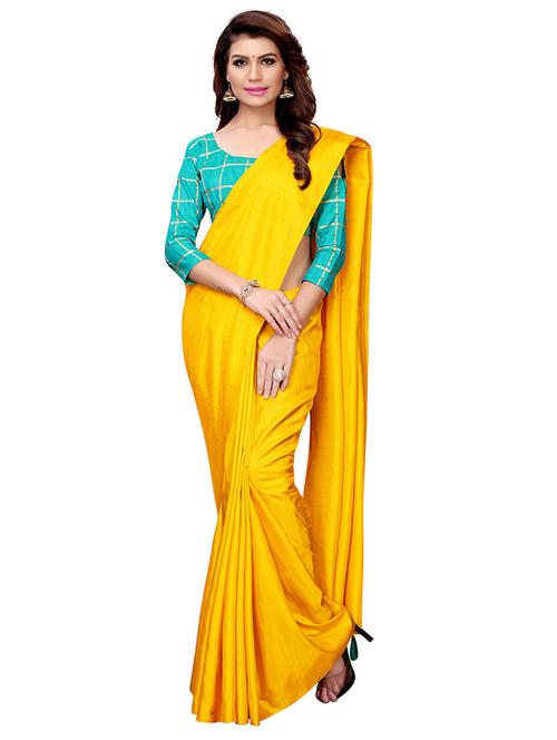 yellow solid saree with tassels with blouse - 16063783 - Very Small Image - 1