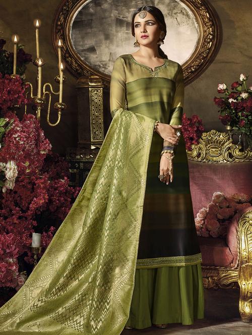 embroidered semi-stitched suit - 16063995 - Very Small Image - 1