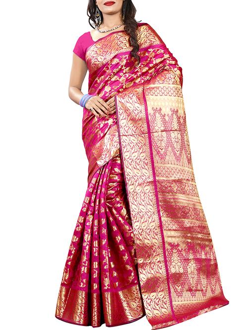 ethnic zari motif banarasi saree with blouse - 16064060 - Very Small Image - 1