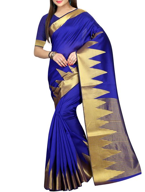 temple zari border banarasi saree with blouse - 16064099 - Very Small Image - 1