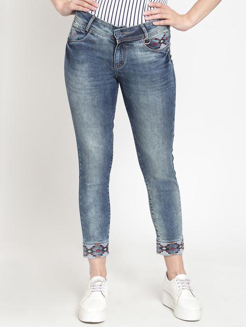 embroidered hem low waist jeans - 16064618 - Very Small Image - 1