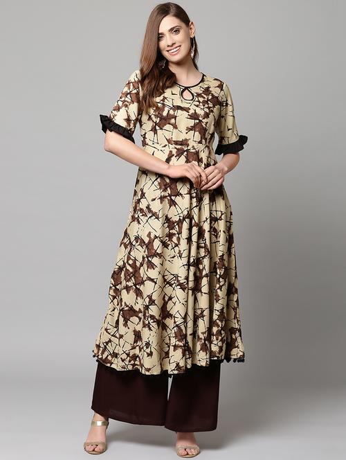 abstract print flared kurta - 16064821 - Very Small Image - 1