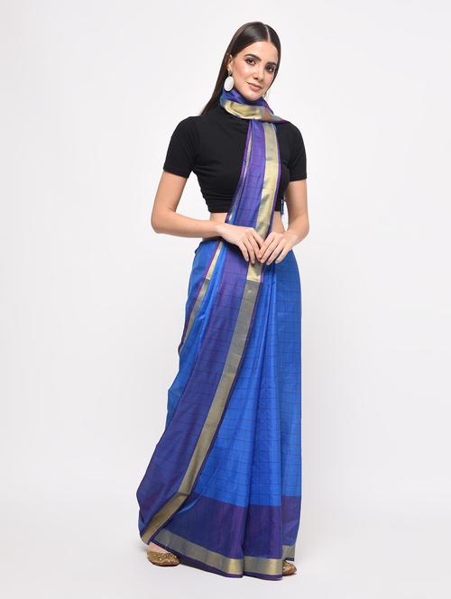 checkered motif woven saree - 16064883 - Very Small Image - 1