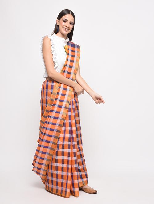 checkered zari motif woven saree - 16064897 - Very Small Image - 1