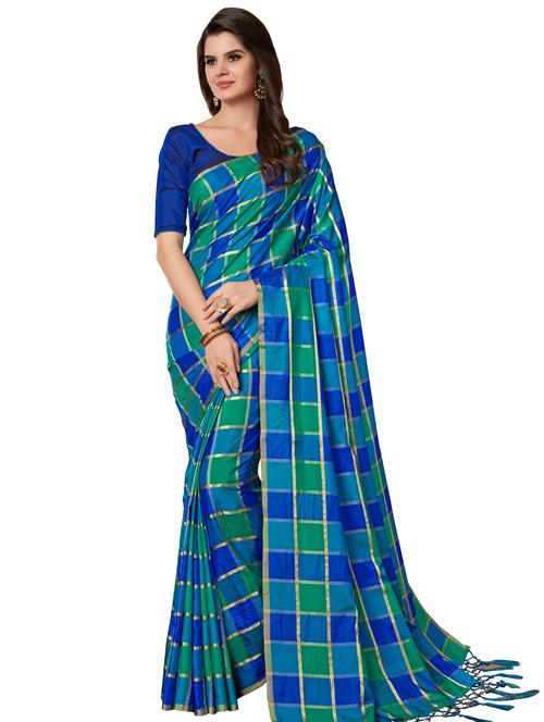 checkered woven saree - 16065087 - Very Small Image - 1