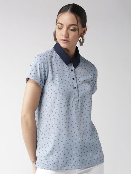 heart print button detail polo top - 16065566 - Very Small Image - 1