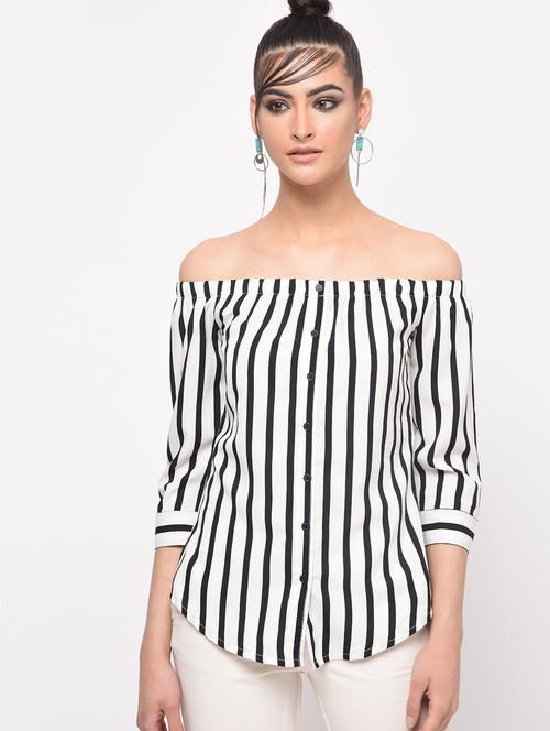 off shoulder striped top - 16065819 - Very Small Image - 1