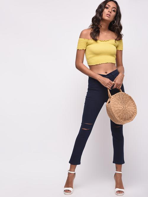 knee slit high rise jeans - 16065947 - Very Small Image - 1