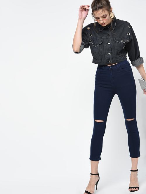 knee slit high rise jeans - 16065951 - Very Small Image - 1