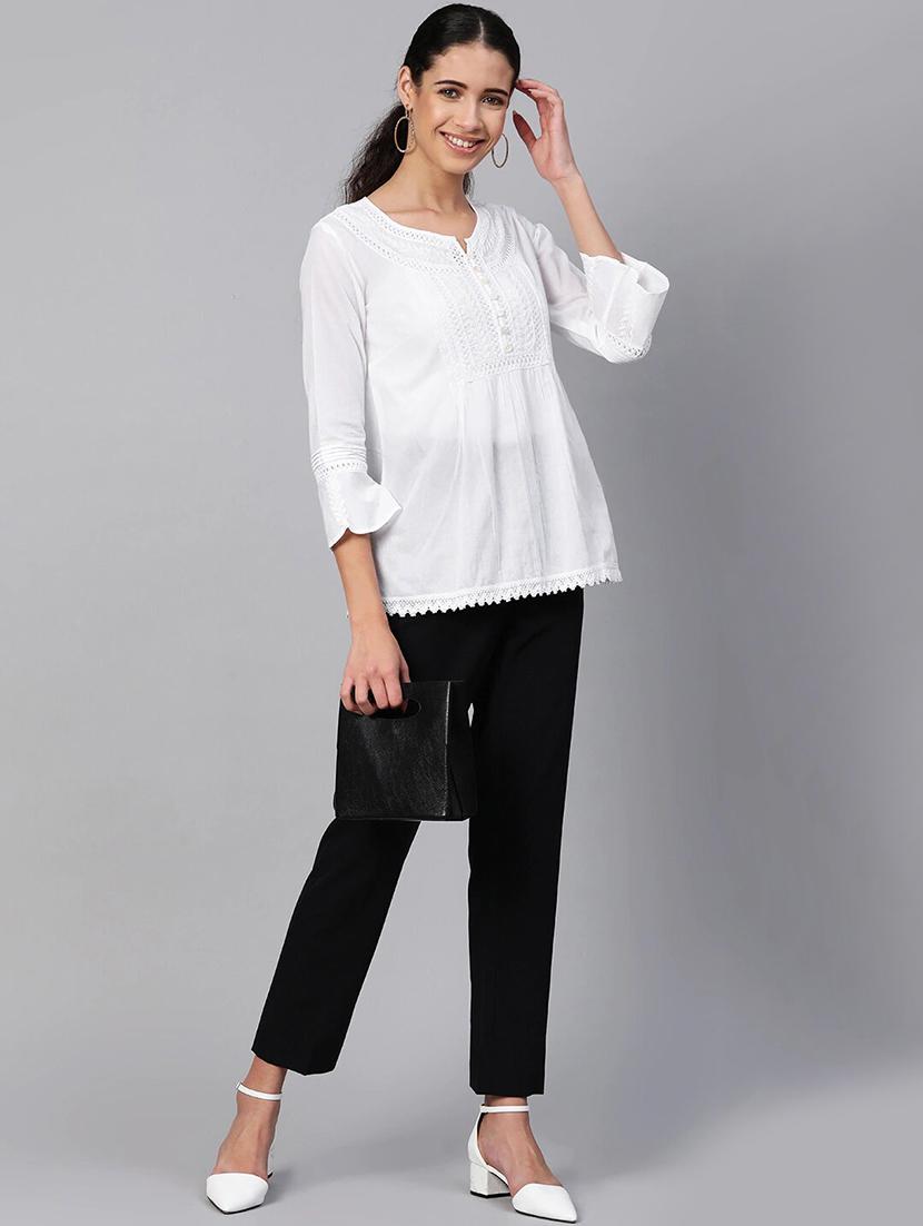hand-embroidered white chikankari kurti - 16066850 - Standard Image - 3