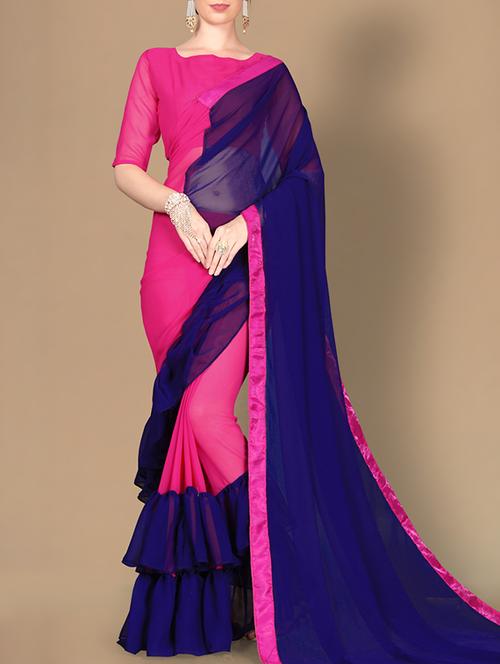 half & half ruffle fusion saree with blouse - 16071974 - Very Small Image - 1