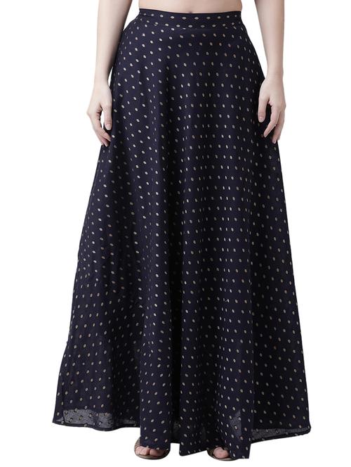 navy blue zari motifs flared skirt - 16078033 - Very Small Image - 1