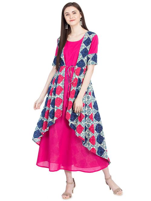pink cotton aline kurta - 16078809 - Very Small Image - 1