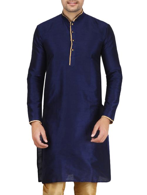 dark blue pure silk long  kurta - 16079274 - Very Small Image - 1