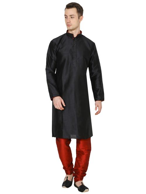 black silk blend long kurta - 16079682 - Very Small Image - 1