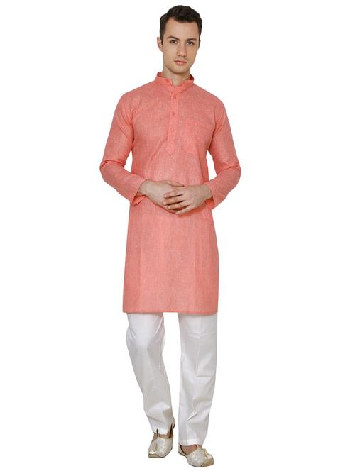 orange cotton long kurta - 16079683 - Very Small Image - 1